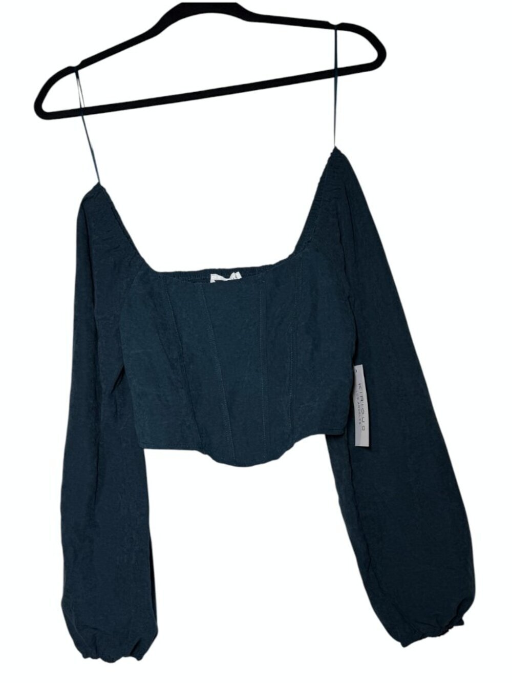 Kirious Corset Cropped Top Puff Sleeves Navy Blue Size XS Crop NWT
